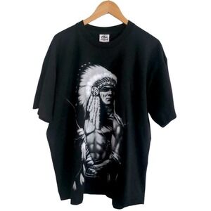 VTG Y2K Street Certified B&W Indian Chief Pro 5 Super Heavy Black T-Shirt Sz 2XL